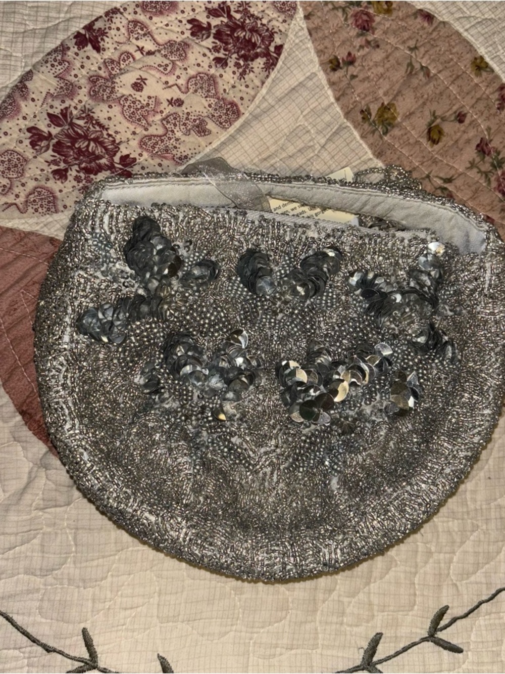 Silver India Sequin Beaded Evening Clutch Purse HaBag Handbag Party Wedding